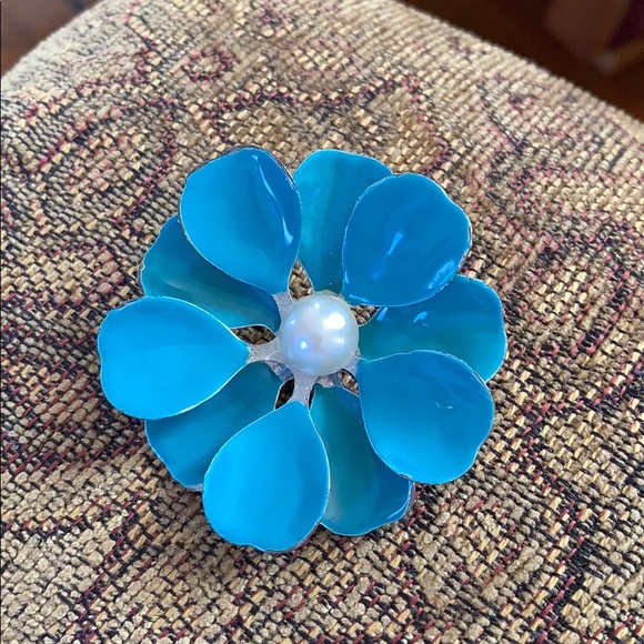 1950’s Vintage Turquoise enameled Flower pin 3” - Picture 4 of 4